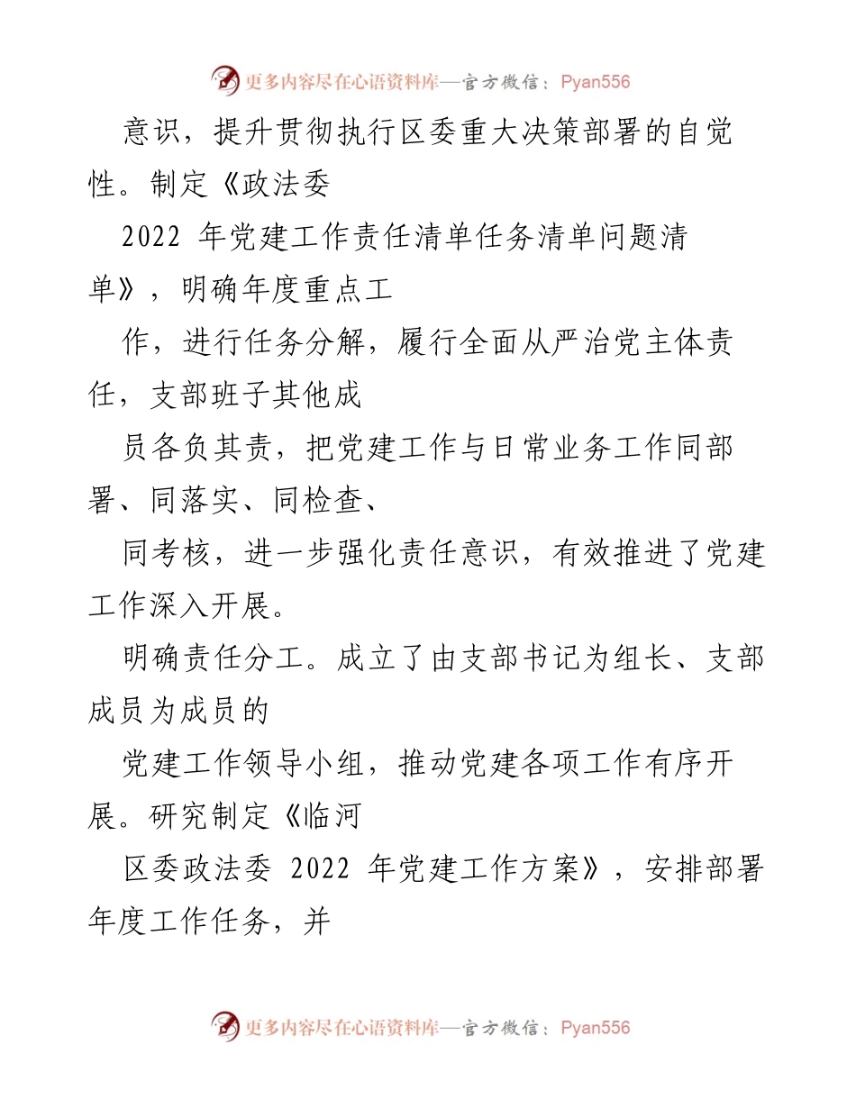 [工作总结] 临河区委政法委 - 2022年党建工作总结报告.docx_第2页