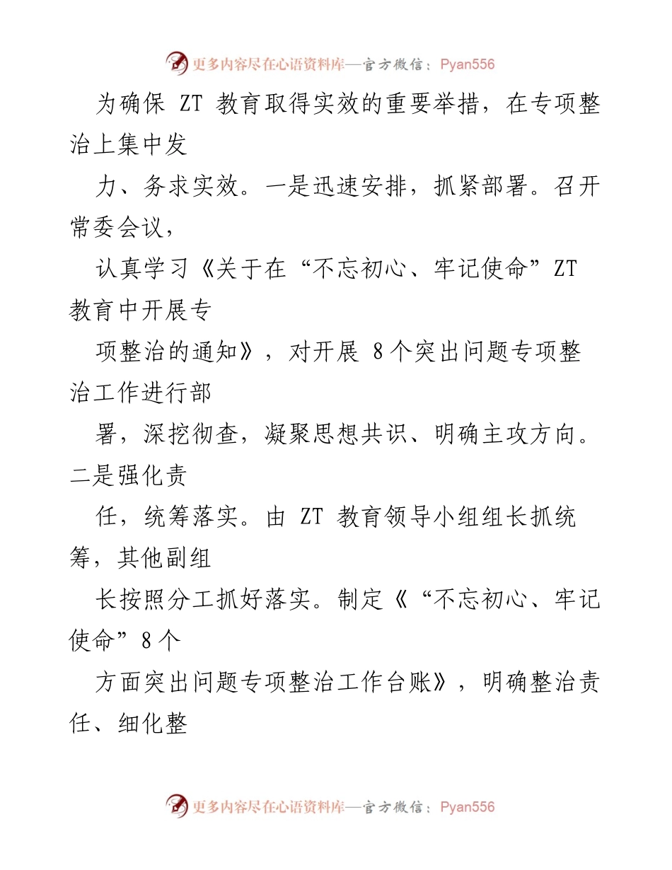 [工作总结] 专项整治工作 - 不忘初心、牢记使命ZT教育专项整治工作总结报告.docx_第2页
