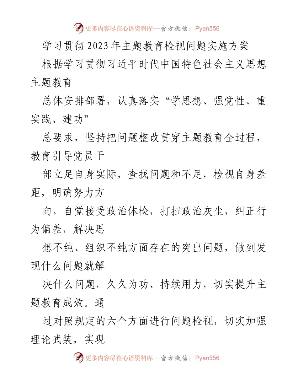 [工作总结] 主题教育 - 2023年主题教育检视问题实施方案总结.docx_第1页