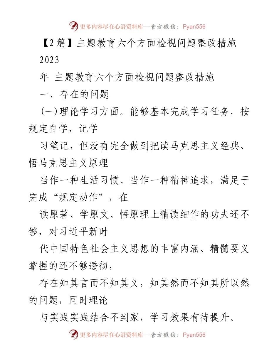 [工作总结] 主题教育 - 六个方面问题整改措施分析与建议.docx_第1页