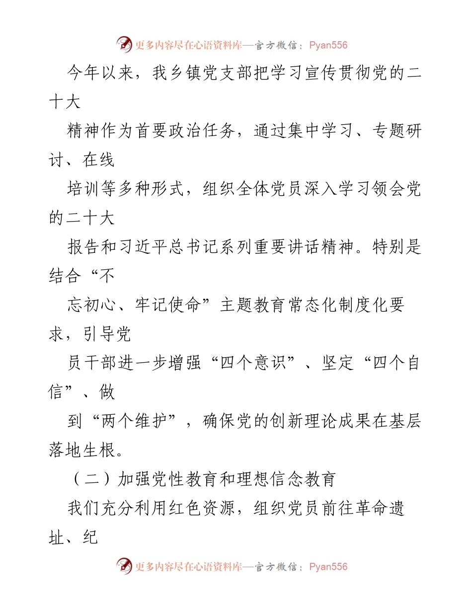[工作总结] 乡镇党支部 - 2024年度乡镇党支部工作总结报告.docx_第2页