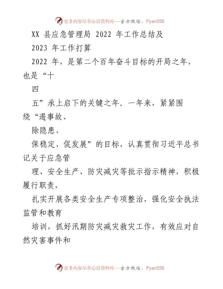 [工作总结] XX县应急管理局 - 2022年工作总结与2023年工作计划分析.docx_第1页