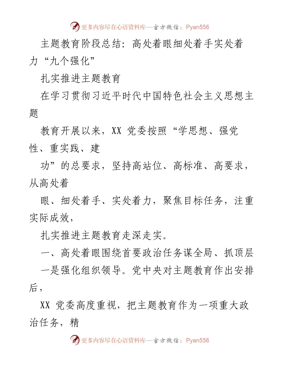 [工作总结] 主题教育阶段 - 扎实推进主题教育的实践与成效总结.docx_第1页