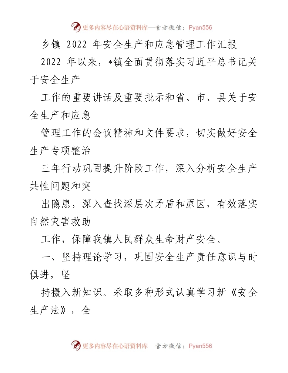 [工作总结] 乡镇 - 2022年安全生产与应急管理工作汇报.docx_第1页