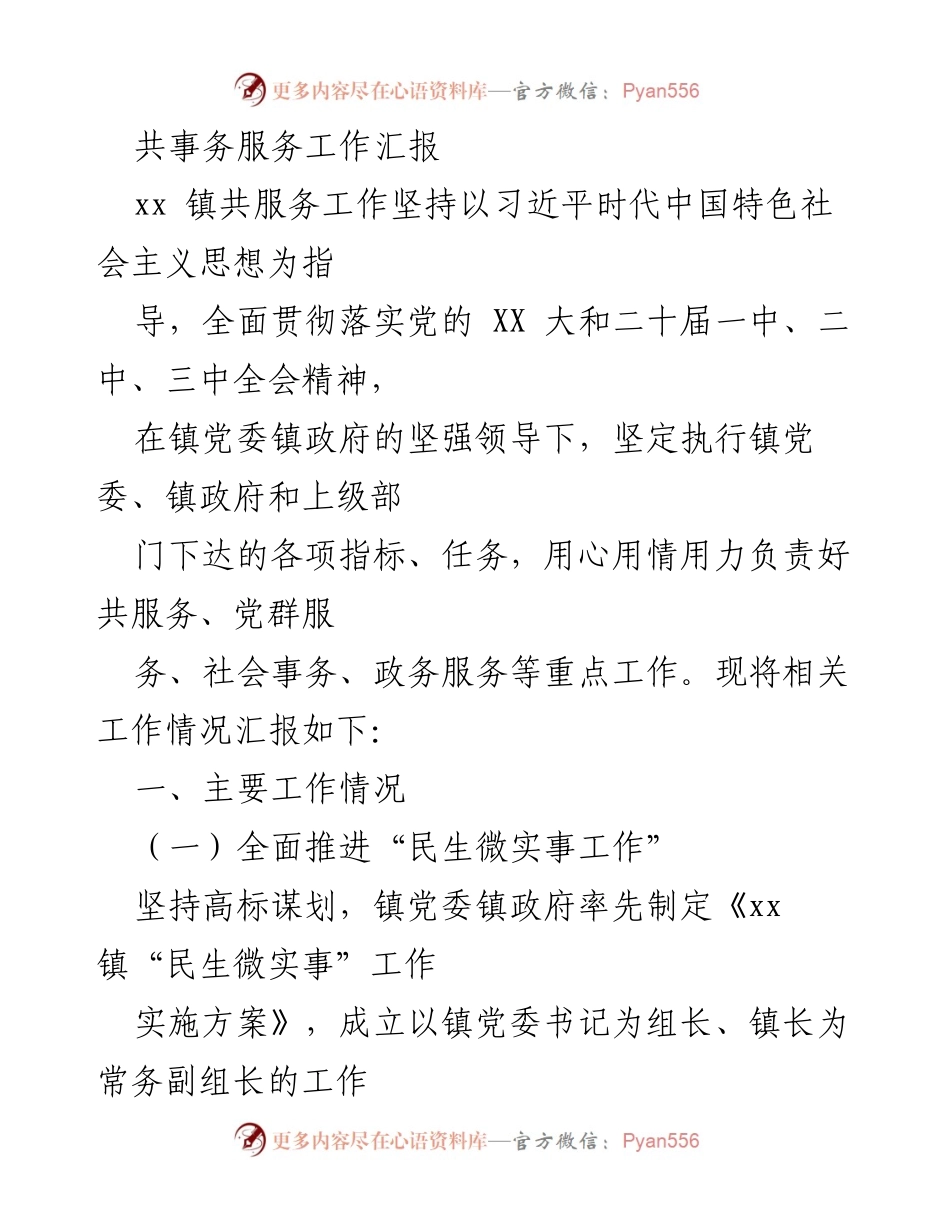 [工作总结] xx镇共事务服务工作 - xx镇共事务服务工作实施情况汇报.docx_第1页