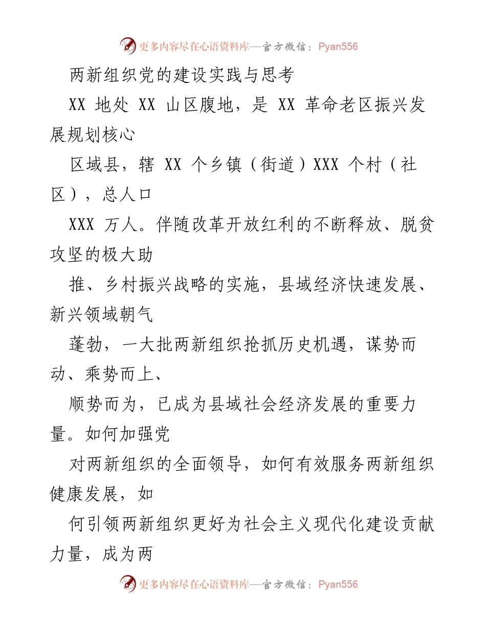 [工作总结] 两新组织党建工作 - 两新组织党的建设实践与思考.docx_第1页