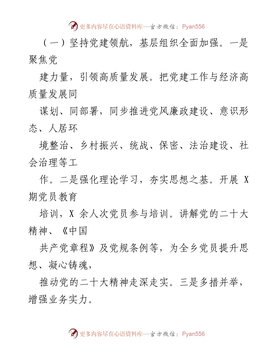 [工作总结] 乡镇工作会议 - 2023年XXX乡工作总结与发展规划报告.docx_第2页