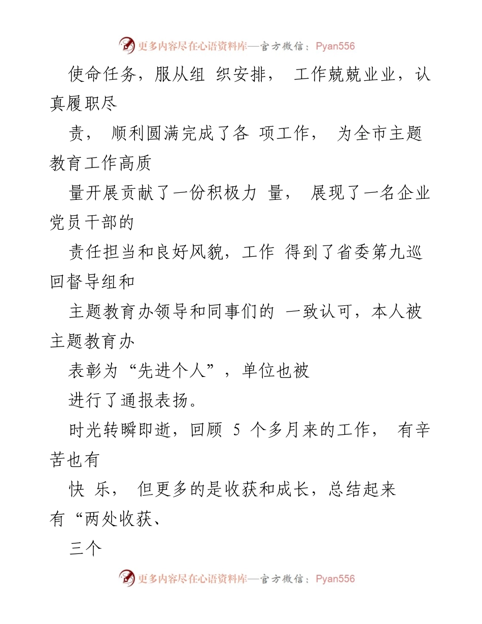 [工作总结] 专项工作心得体会 - 在市委主题教育办的抽调工作收获与成长总结.docx_第2页