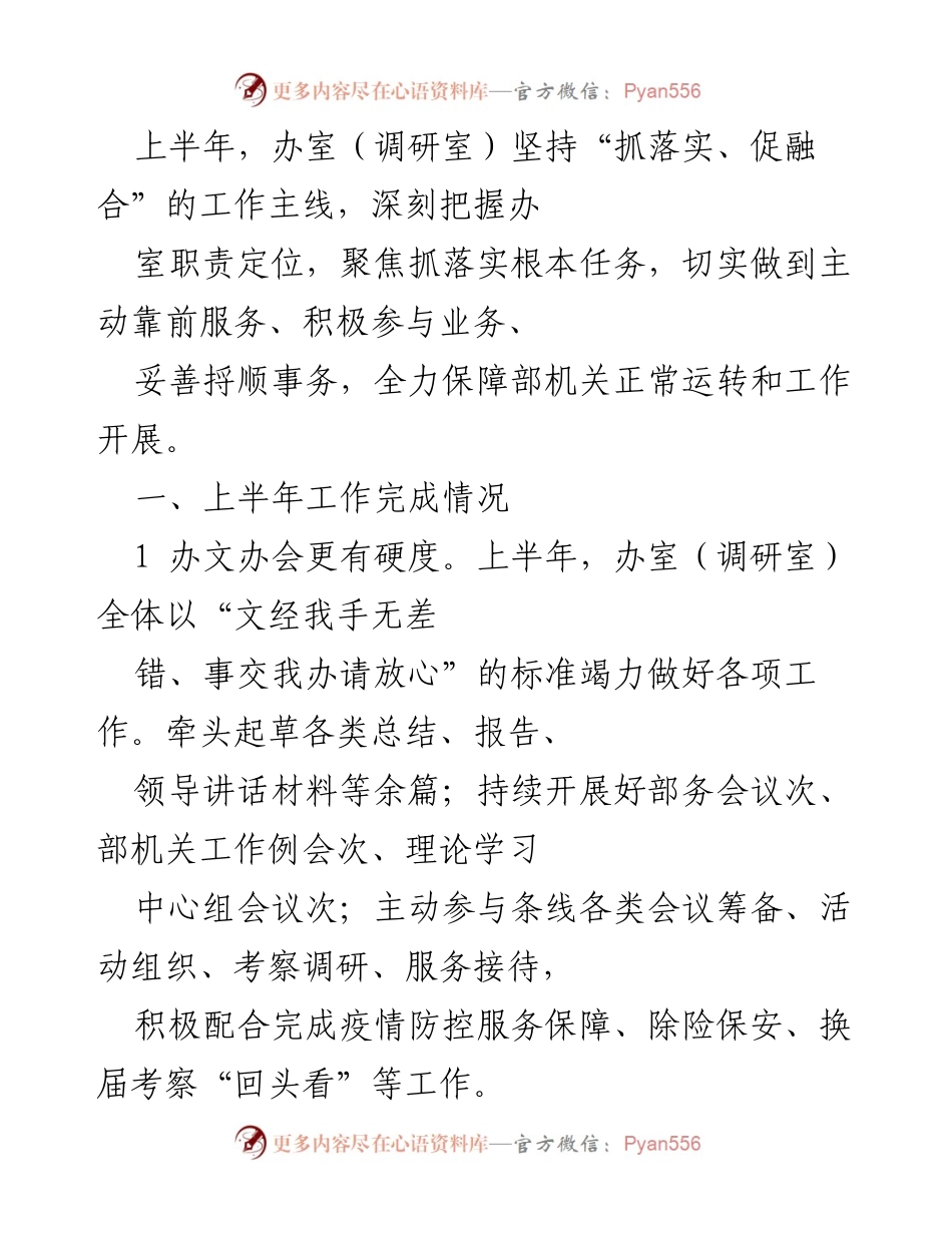 [工作总结] 上半年工作回顾 - 办公室（调研室）上半年工作总结与成效分析.docx_第1页
