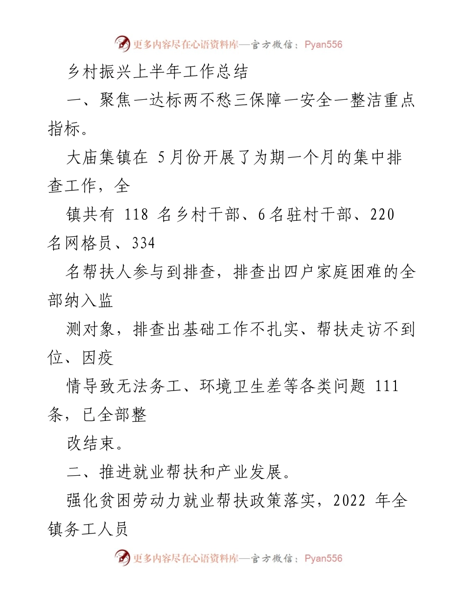 [工作总结] 乡村振兴 - 2022年上半年乡村振兴工作总结与成效分析.docx_第1页