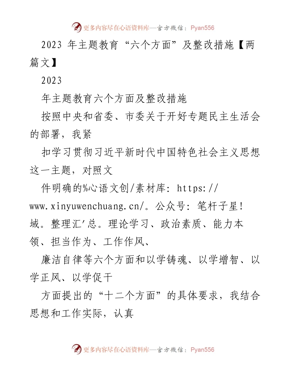[工作总结] 专题民主生活会 - 2023年主题教育整改措施与问题分析.docx_第1页