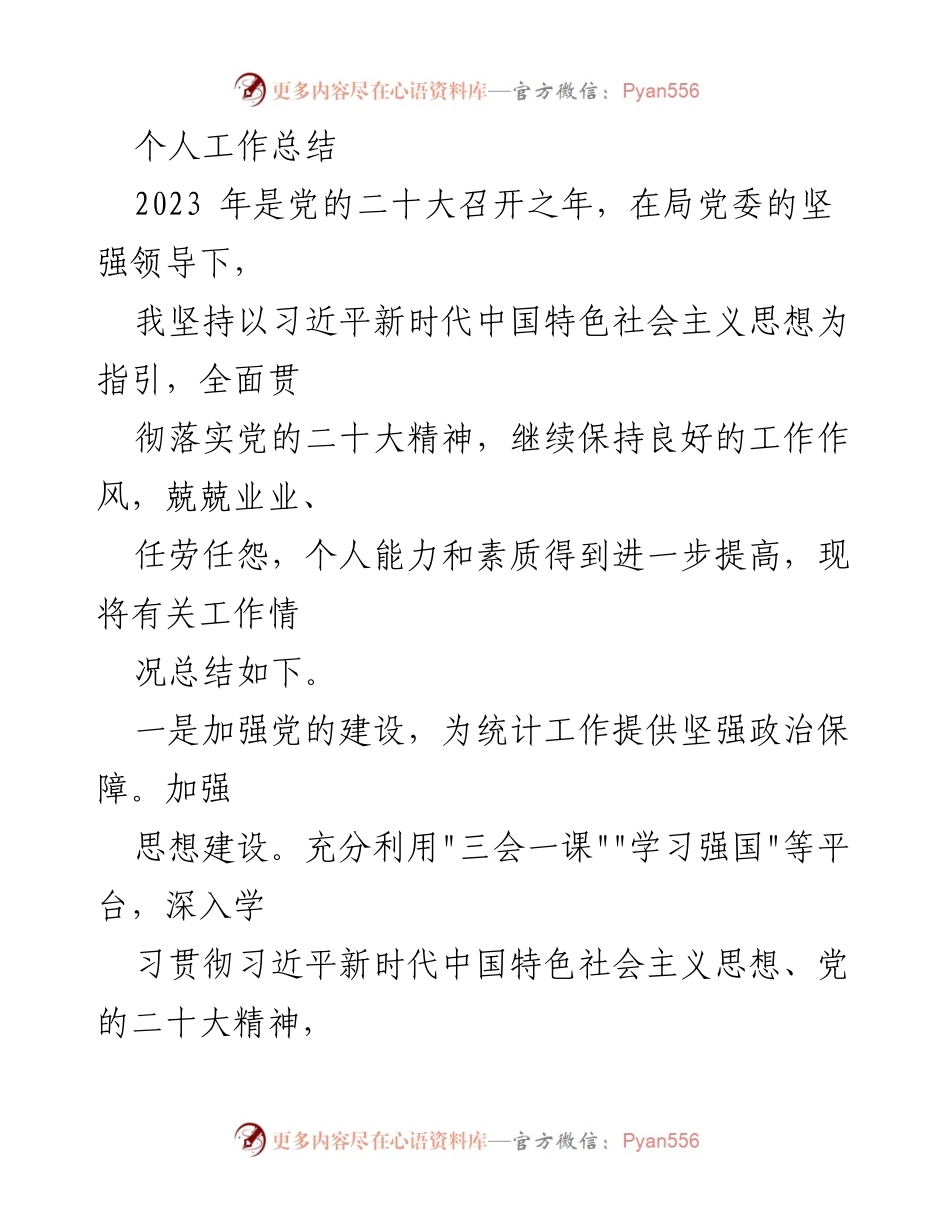 [工作总结] 个人工作总结 - 2023年统计局个人工作总结与党建成效评估.docx_第1页