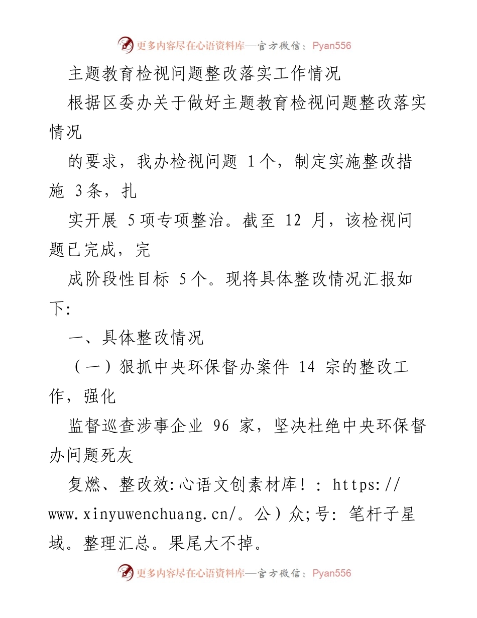 [工作总结] 主题教育整改落实 - 主题教育检视问题整改工作情况汇报.docx_第1页