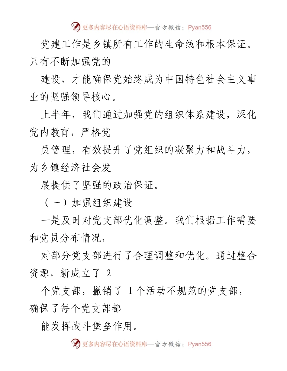 [工作总结] 乡镇党建 - 2024年上半年党建工作总结与下半年工作计划.docx_第2页
