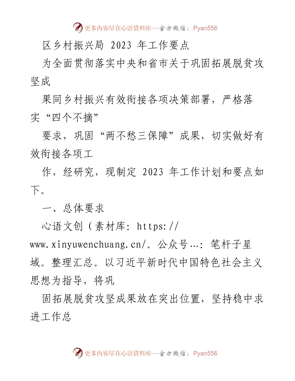 [工作总结] 乡村振兴局 - 2023年乡村振兴工作要点及实施计划.docx_第1页