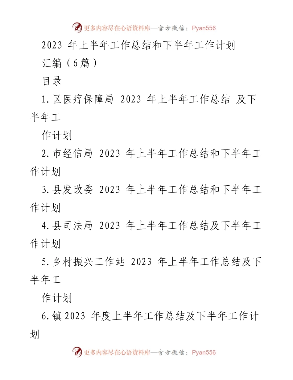 [工作总结] 上半年总结与下半年计划 - 2023年上半年工作总结与下半年工作计划汇编.docx_第1页