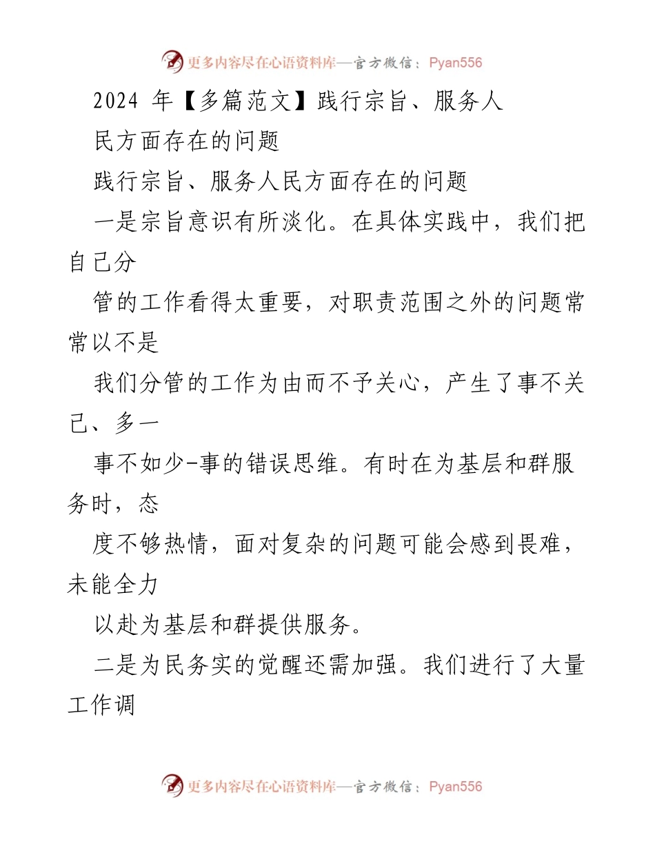 [工作总结] 2024年工作回顾 - 改进践行宗旨、服务人民的策略与问题分析.docx_第1页