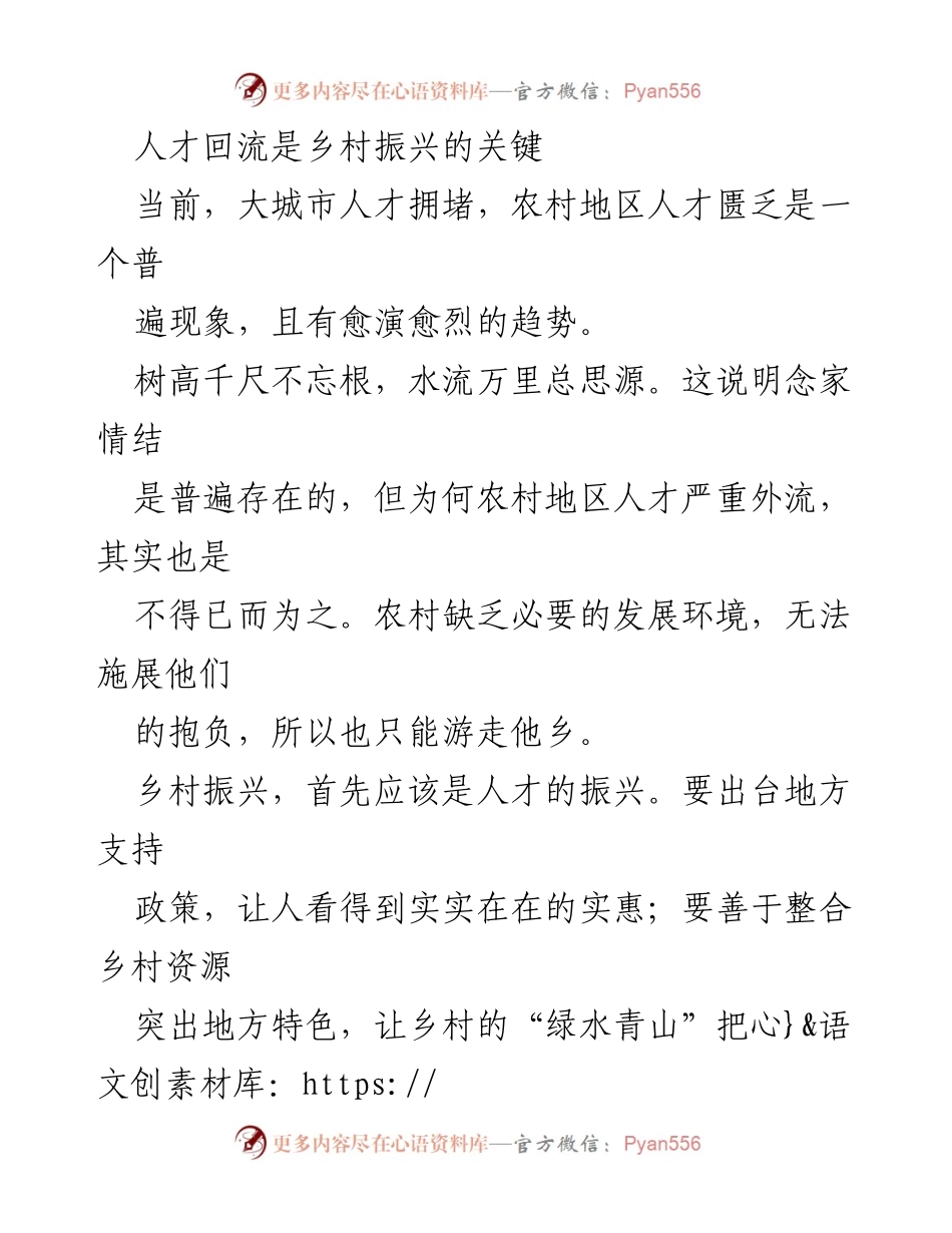 [工作总结] 乡村振兴 - 人才回流：乡村振兴的核心动力.docx_第1页