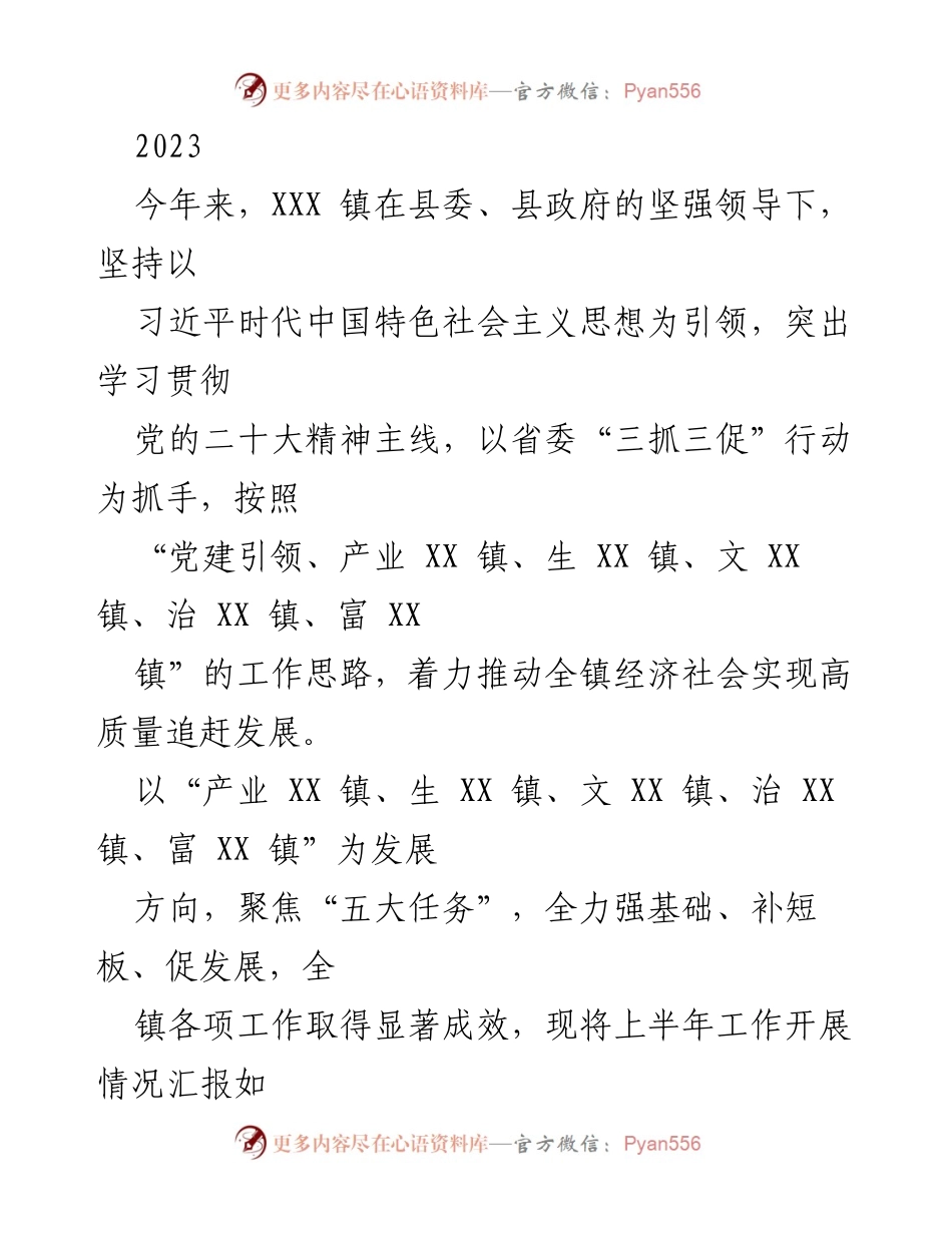 [工作总结] XXX镇2023年上半年经济社会发展情况 - 2023年上半年工作总结：推动高质量发展与脱贫攻坚成果巩固.docx_第1页