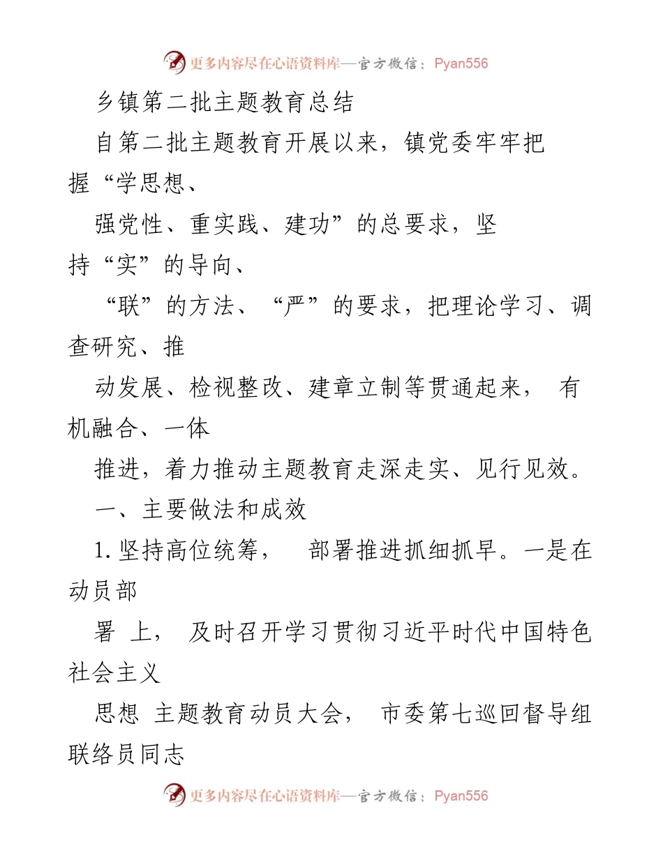 [工作总结] 乡镇 - 第二批主题教育实施成效总结.docx_第1页