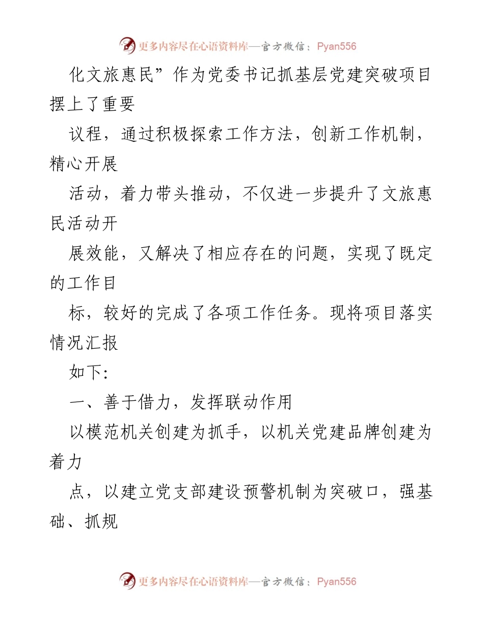 [工作总结] XX市文化和旅游局 - 基层党建突破项目推进落实情况报告.docx_第2页