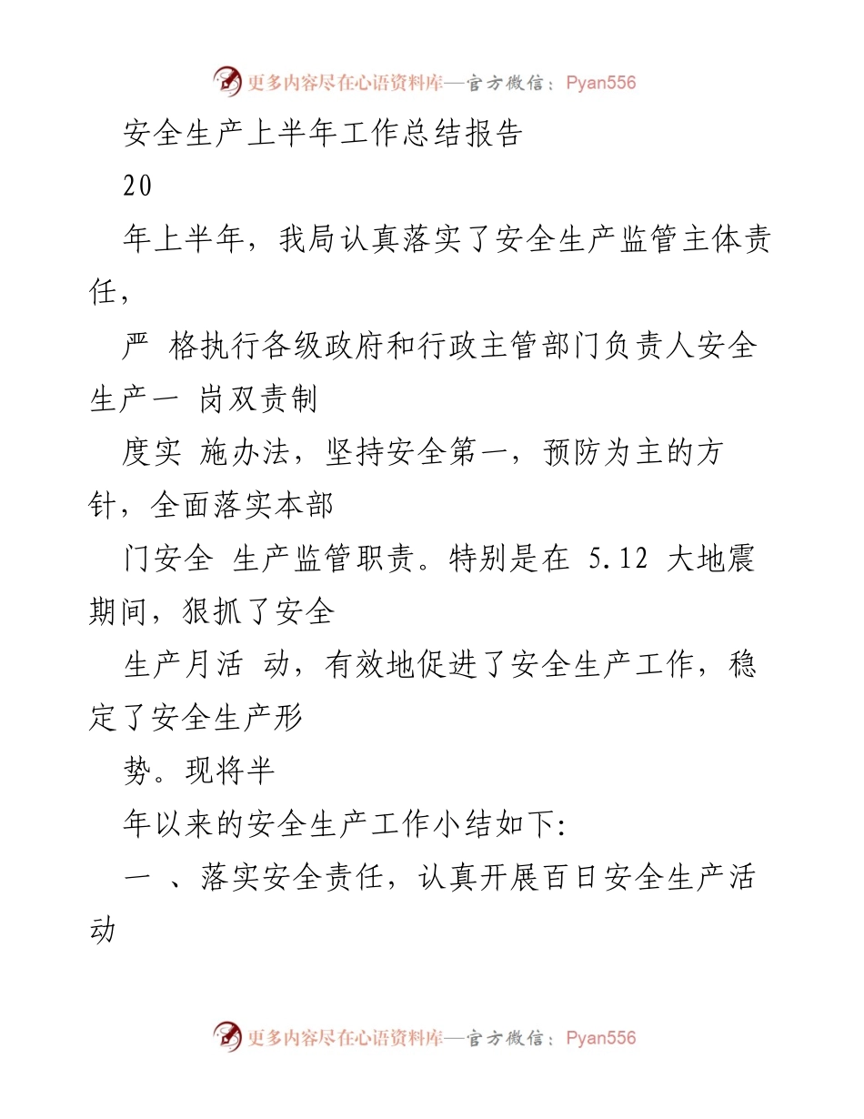 [工作总结] 上半年安全生产工作 - 2023年上半年安全生产工作总结报告_1.docx_第1页