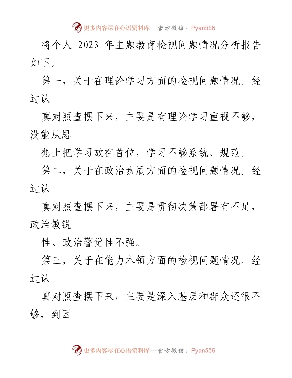 [工作总结] 主题教育 - 2023年党员领导干部主题教育个人检视问题分析报告.docx_第2页