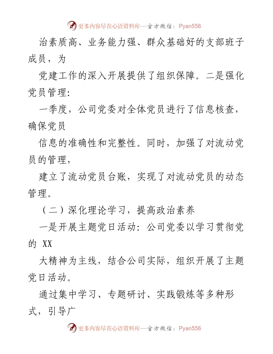 [工作总结] 一季度 - 县属国投公司党建工作总结.docx_第2页