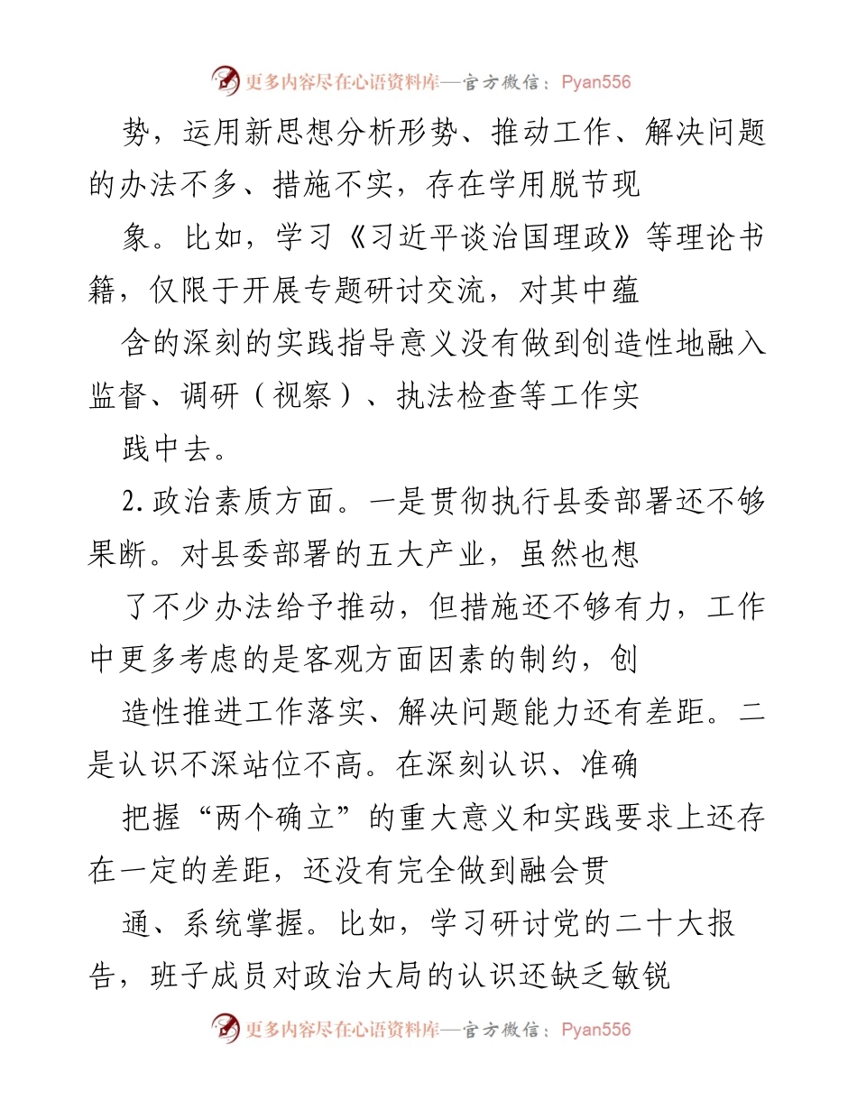 [工作总结] 专题民主生活会 - 2023年度专题民主生活会自查与改进措施总结.docx_第2页