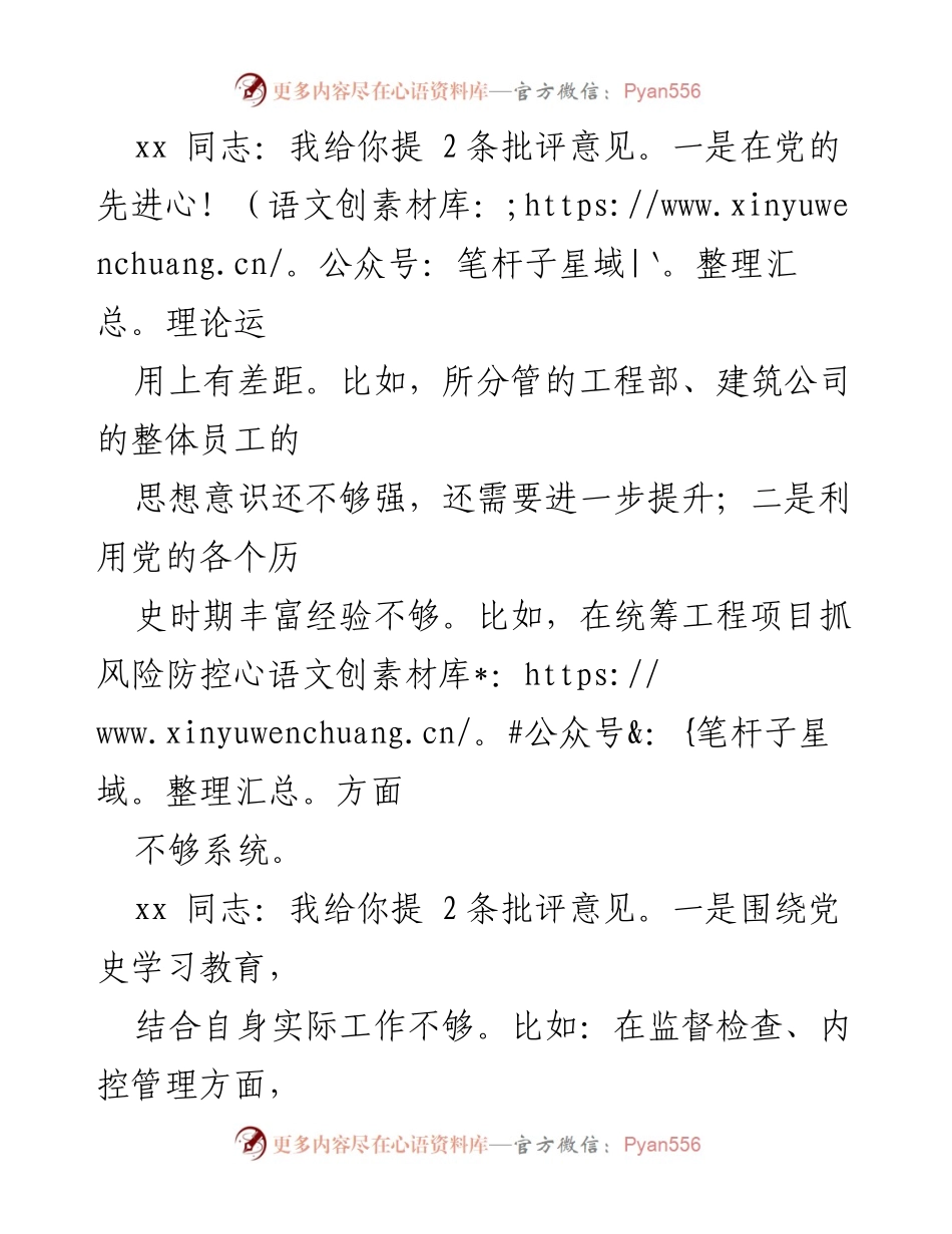 [工作总结] 党内批评与自我批评会议 - 班子成员批评意见汇总.docx_第2页