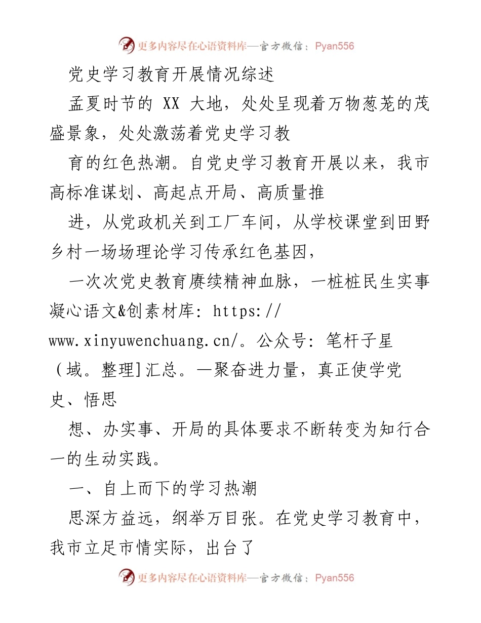 [工作总结] 党史学习教育 - 党史学习教育开展情况综述.docx_第1页