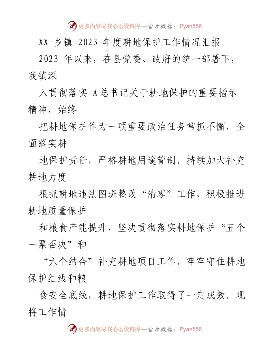 [工作总结] 乡镇耕地保护 - 2023年度耕地保护工作情况汇报.docx_第1页
