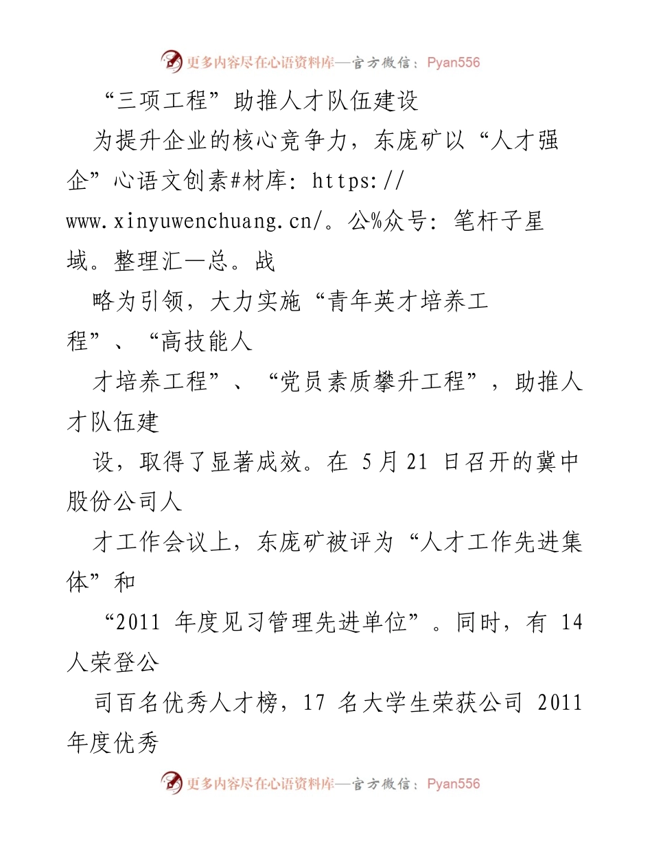 [工作总结] 人才工作会议 - “三项工程”推动东庞矿人才队伍建设成效显著.docx_第1页