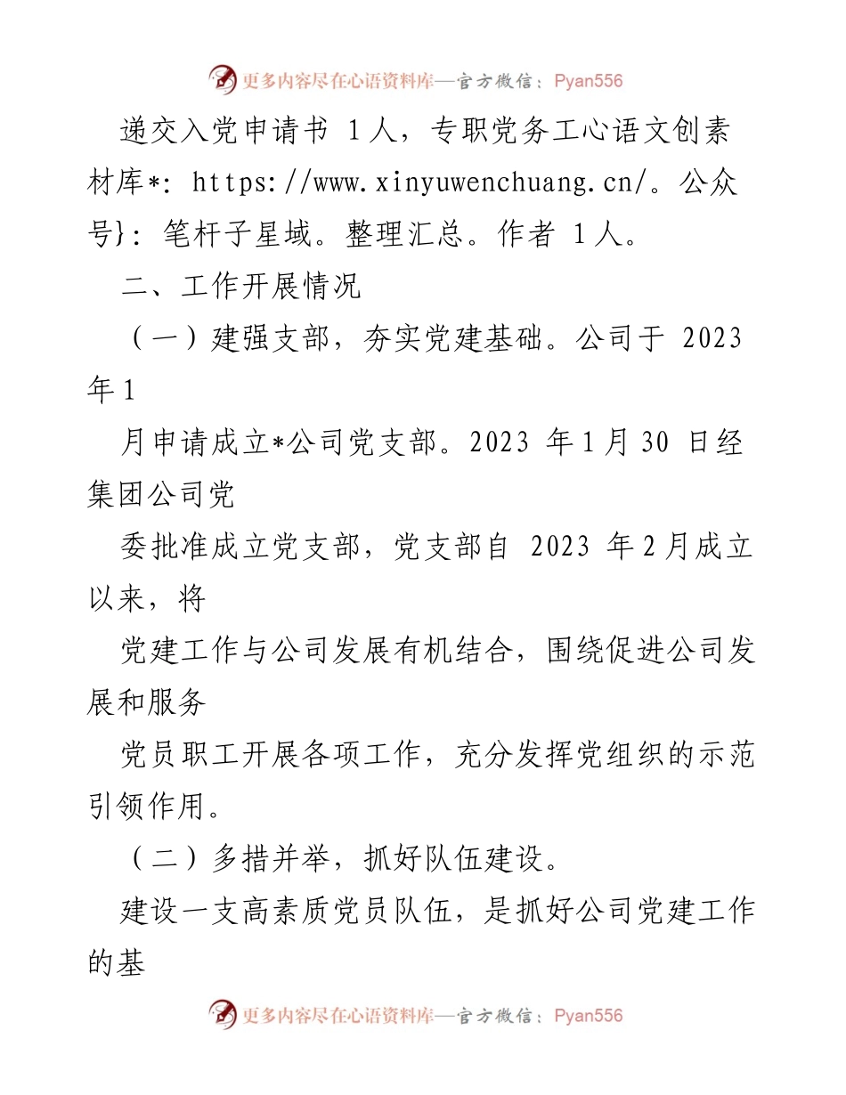[工作总结] 党建工作 - 2023年XX公司党建工作汇报与发展情况分析.docx_第2页