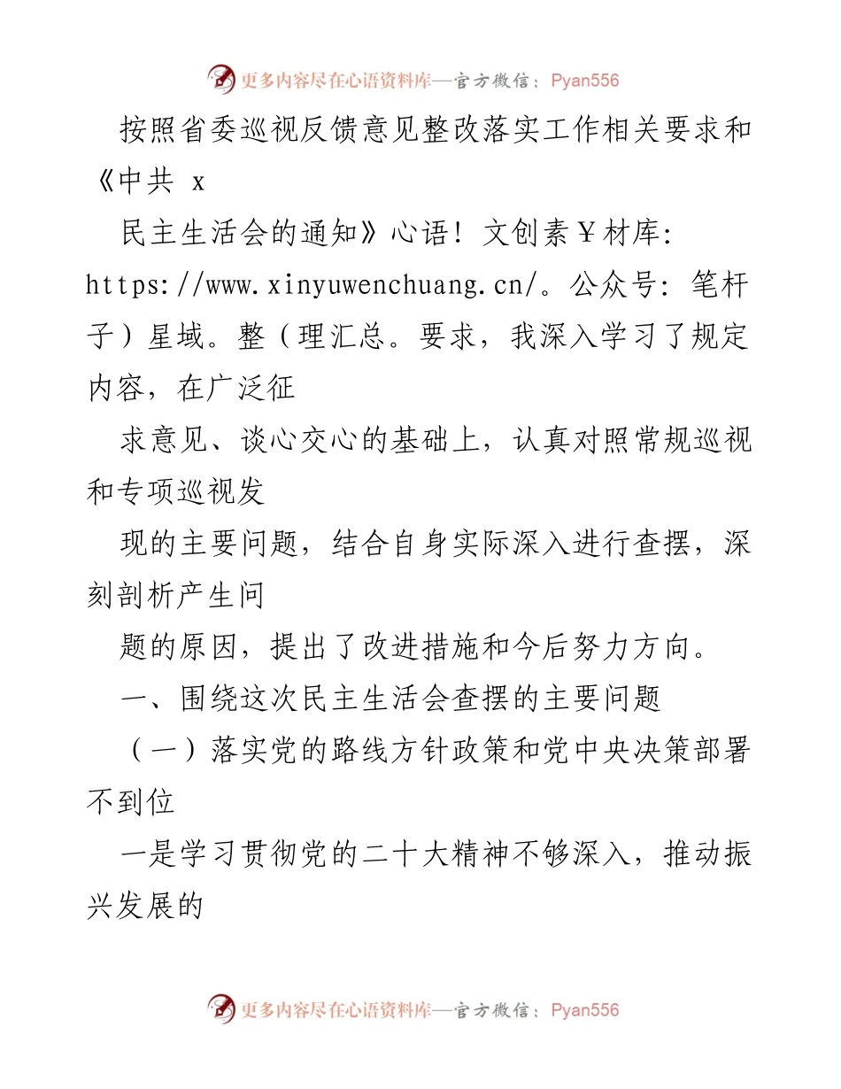 [工作总结] 党内民主生活会 - 深入查摆问题与整改措施总结.docx_第1页