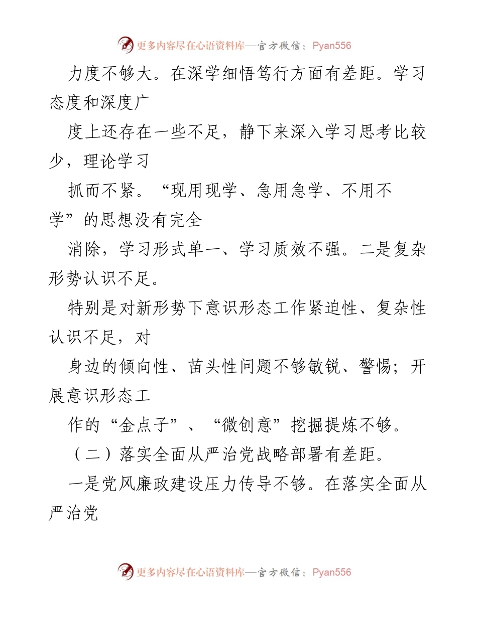[工作总结] 党内民主生活会 - 深入查摆问题与整改措施总结.docx_第2页