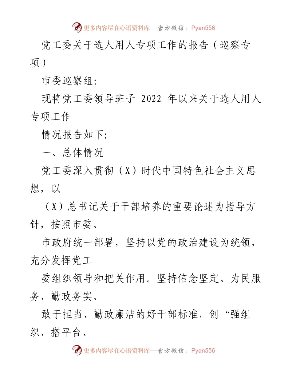 [工作总结] 党工委 - 2022年选人用人专项工作情况报告.docx_第1页