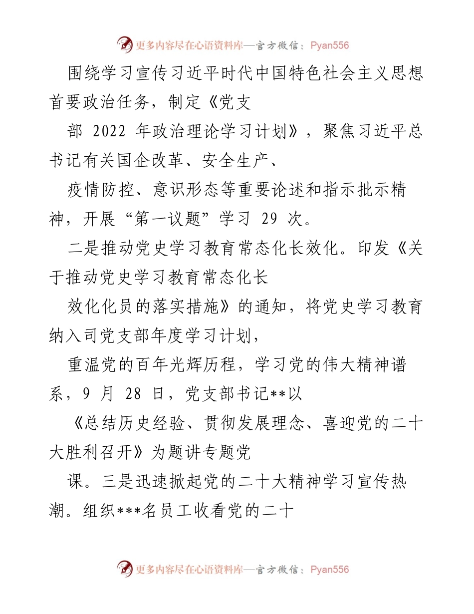 [工作总结] 党建工作 - 2022年度司党支部党建和党风廉政建设工作总结.docx_第2页