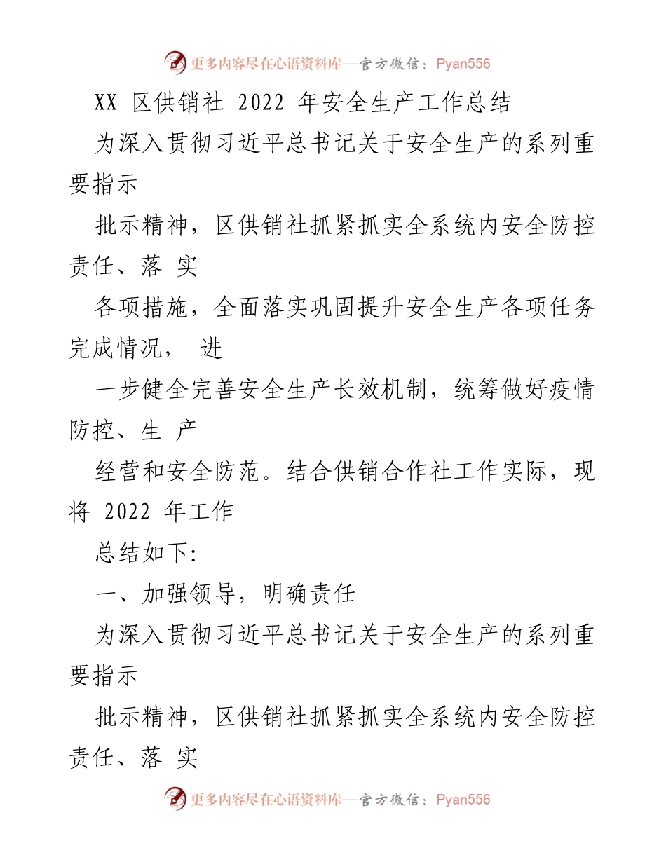 [工作总结] 供销社安全生产 - 2022年安全生产工作总结报告.docx_第1页