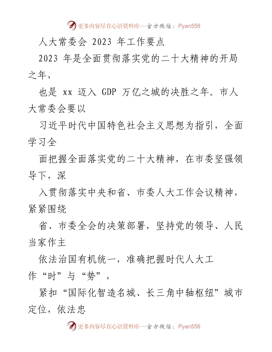 [工作总结] 人大常委会 - 2023年人大常委会工作要点及实施方案.docx_第1页
