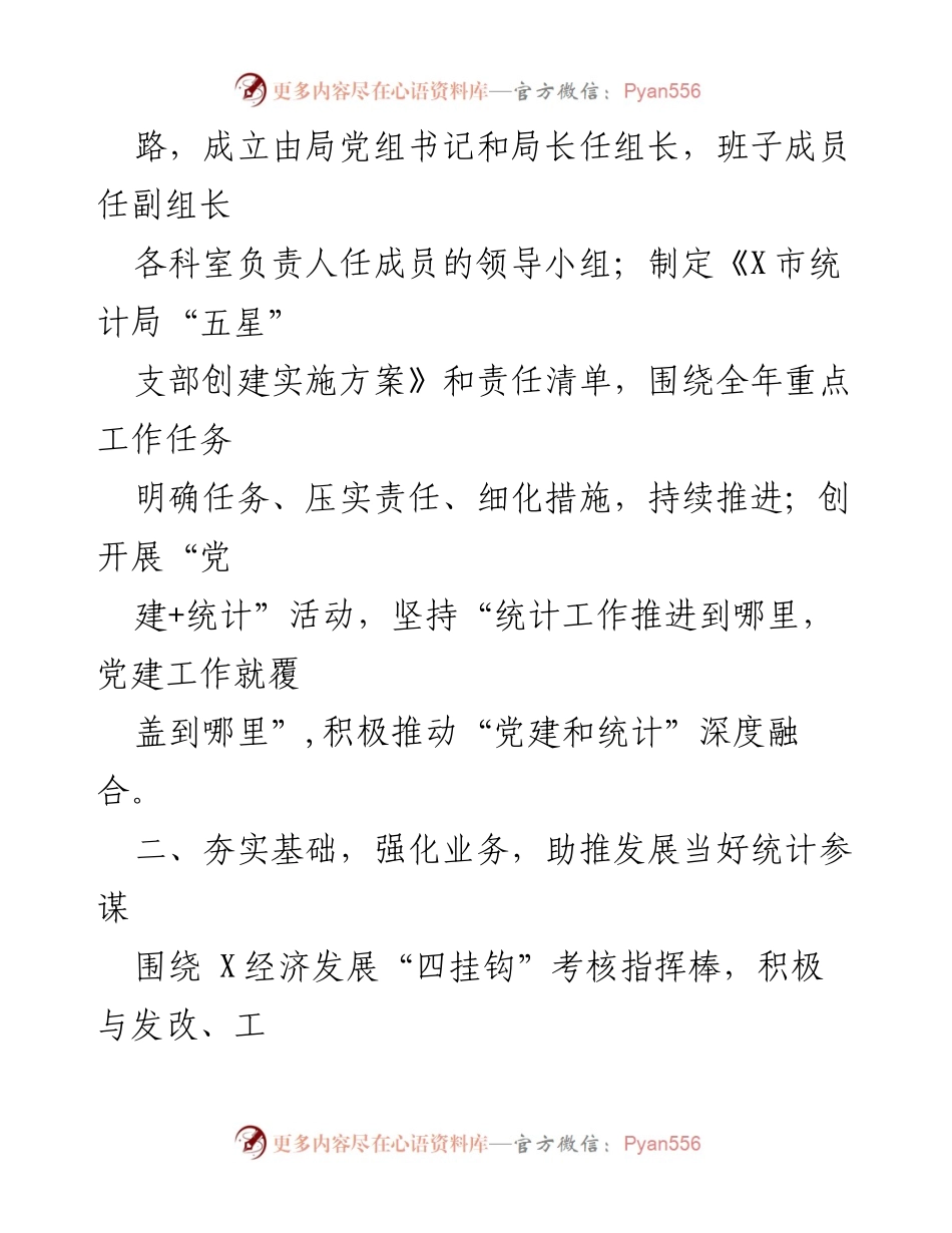 [工作总结] 党建工作 - 2023年上半年X市统计局党建工作总结.docx_第2页