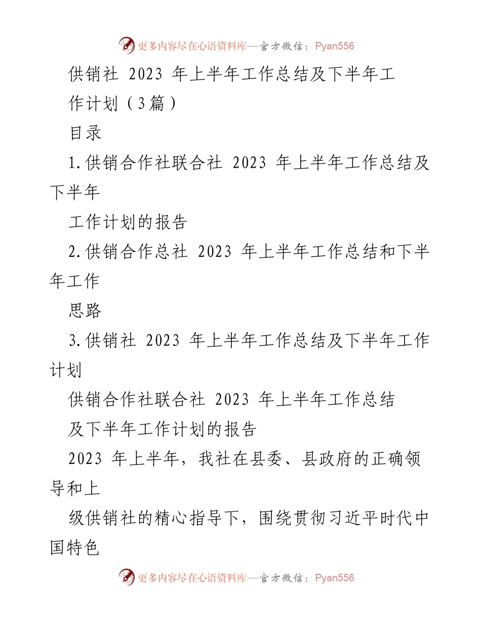 [工作总结] 供销社 - 2023年上半年工作总结及下半年工作计划_2.docx_第1页