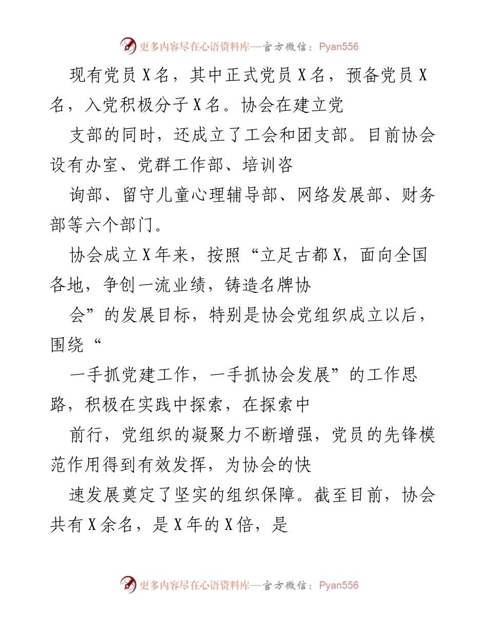 [工作总结] 党建工作 - X市X协会党支部党建工作情况汇报.docx_第2页