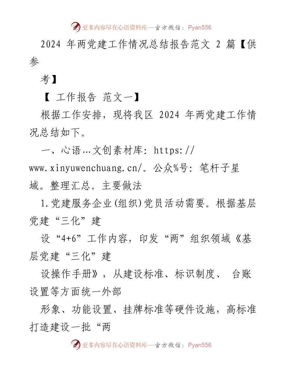[工作总结] 党建工作 - 2024年两党建工作情况总结报告.docx_第1页