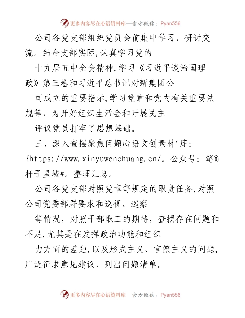 [工作总结] 党员组织生活会 - 加强党员学习与自我整改，推动公司高质量发展.docx_第1页