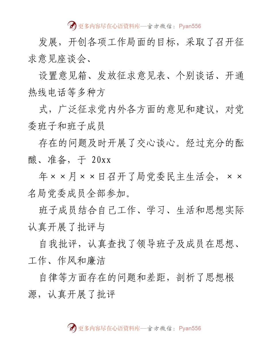 [工作总结] 党委民主生活会 - X安局党委民主生活会情况报告.docx_第2页