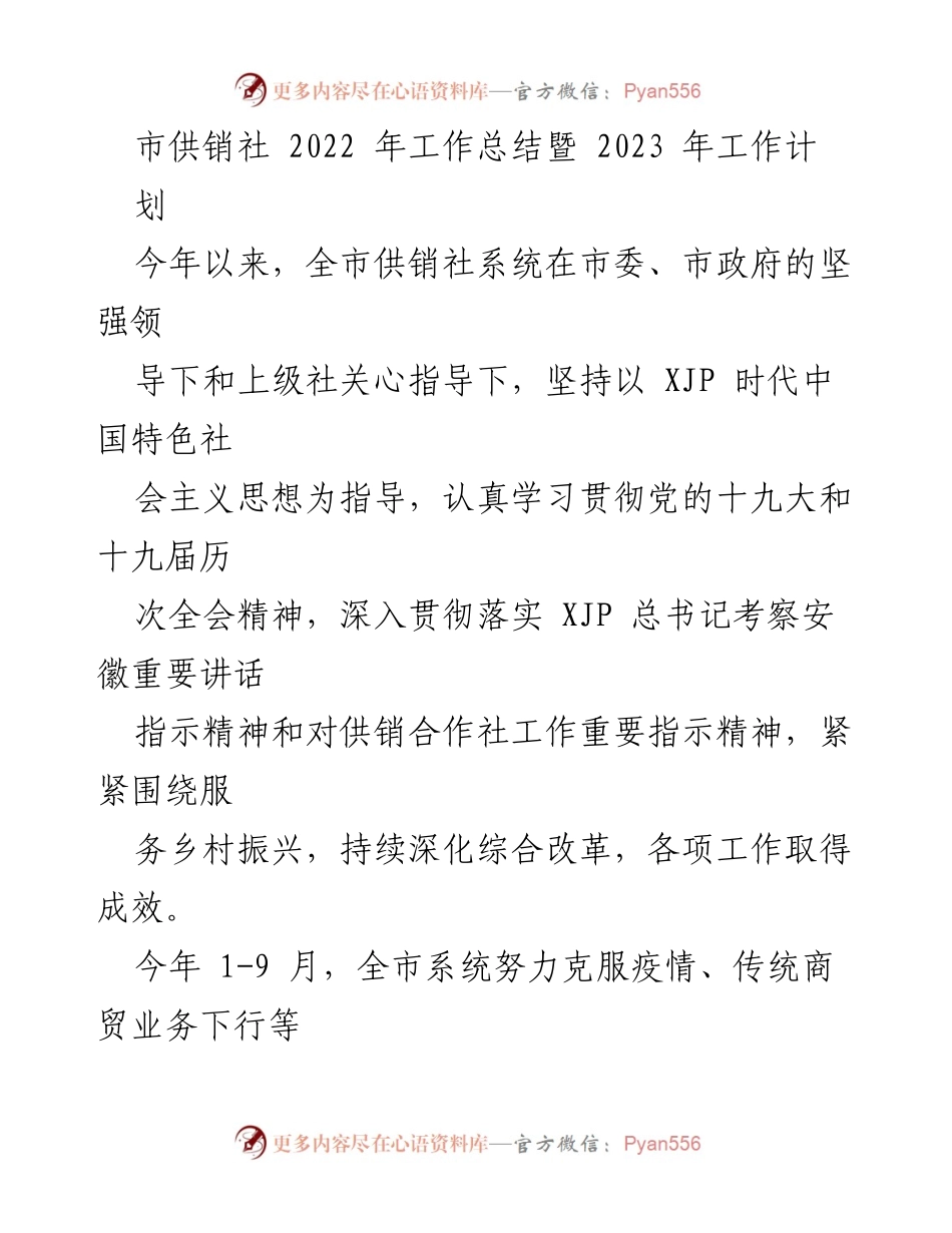 [工作总结] 供销社年度会议 - 2022年供销社工作总结与2023年工作计划.docx_第1页