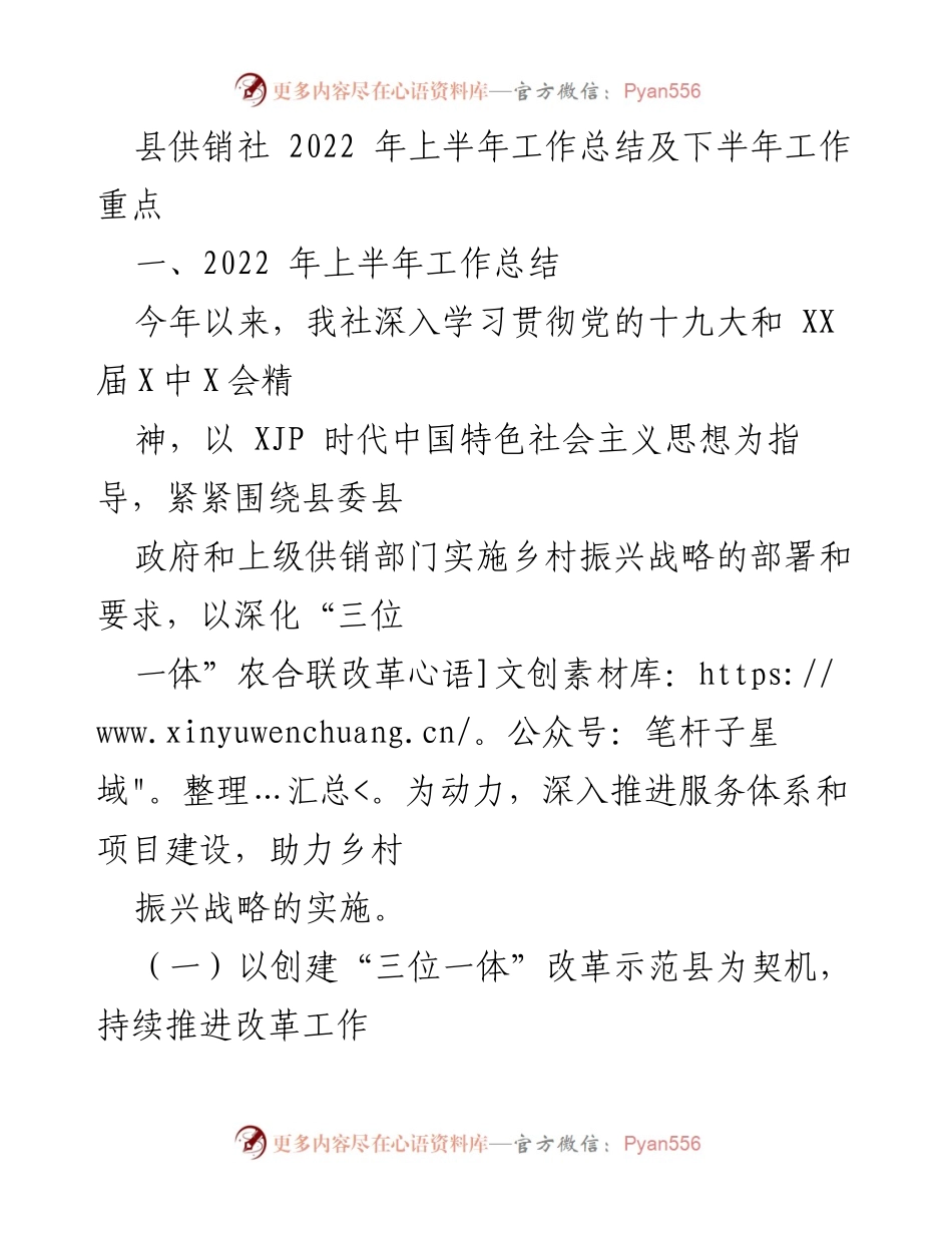 [工作总结] 供销社会议 - 2022年上半年工作总结及下半年工作重点.docx_第1页
