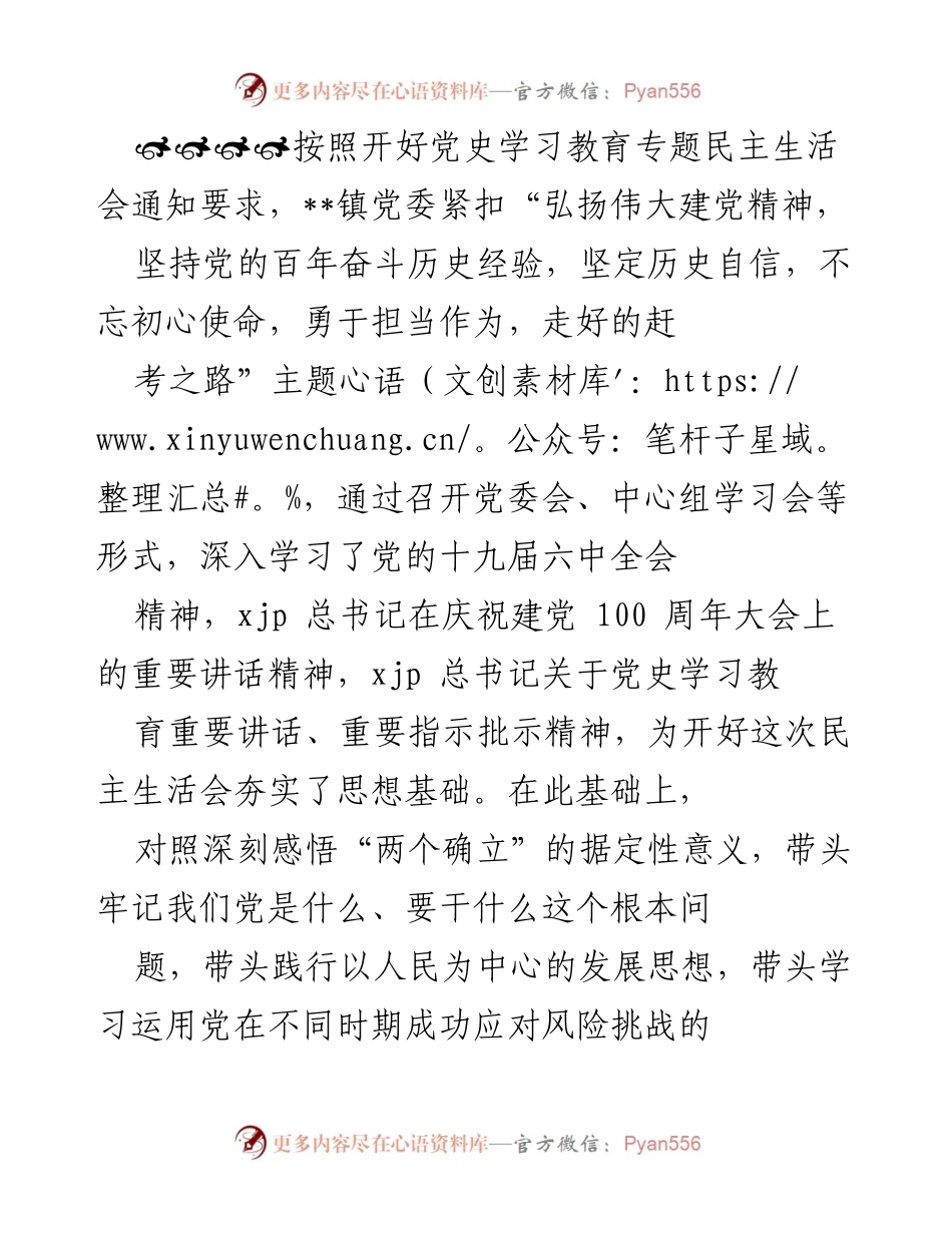 [工作总结] 党委民主生活会 - 深入学习党的历史经验，强化理论自信与实践结合.docx_第1页