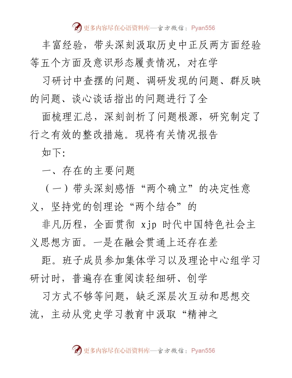 [工作总结] 党委民主生活会 - 深入学习党的历史经验，强化理论自信与实践结合.docx_第2页